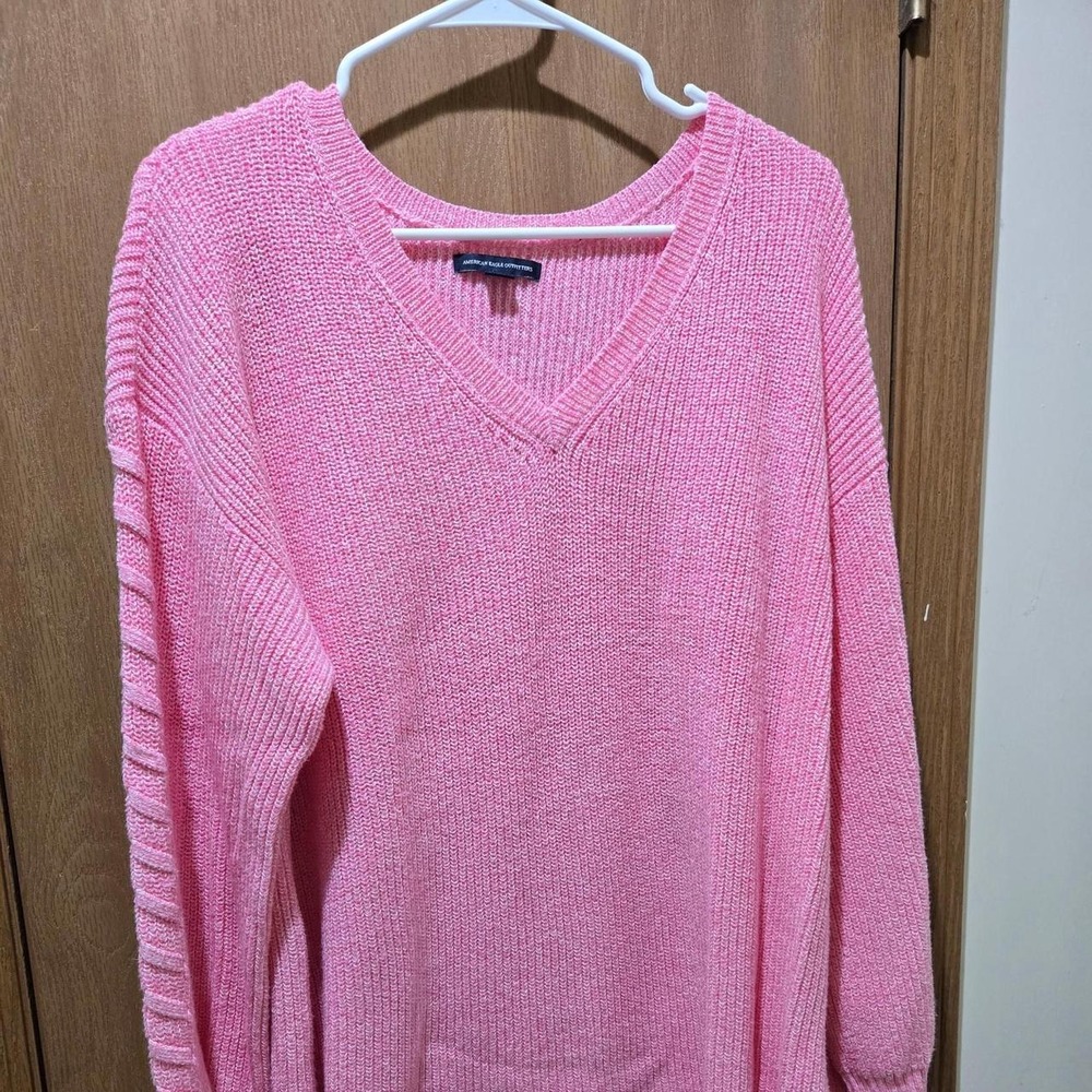 American Eagle Sweater Womens XL Pink Like New V-Neck Ladder Sleeve Pullover